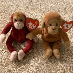 Ty mini Stuffed Animals Red and Tan Monkeys